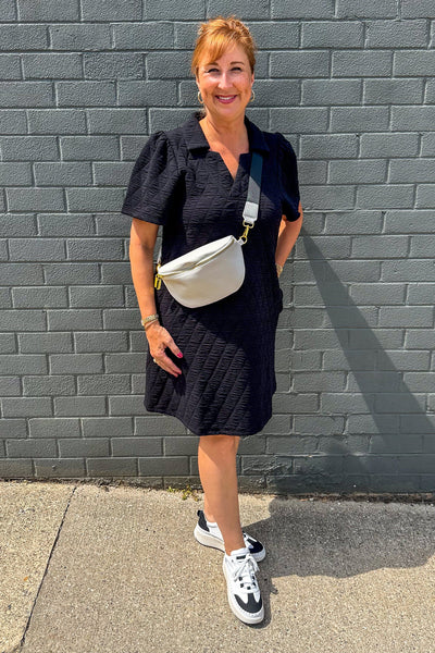 Black Quilted Collar Dress