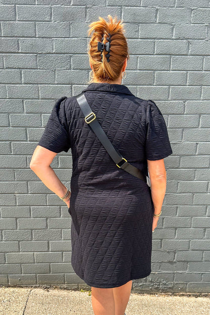 Black Quilted Collar Dress