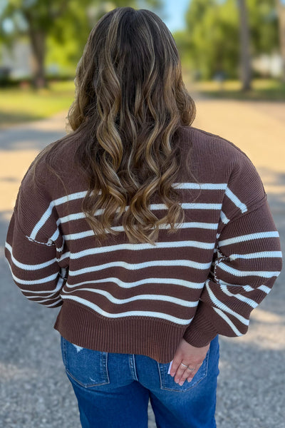 Brown Exposed Seam Striped Oversized Sweater Back