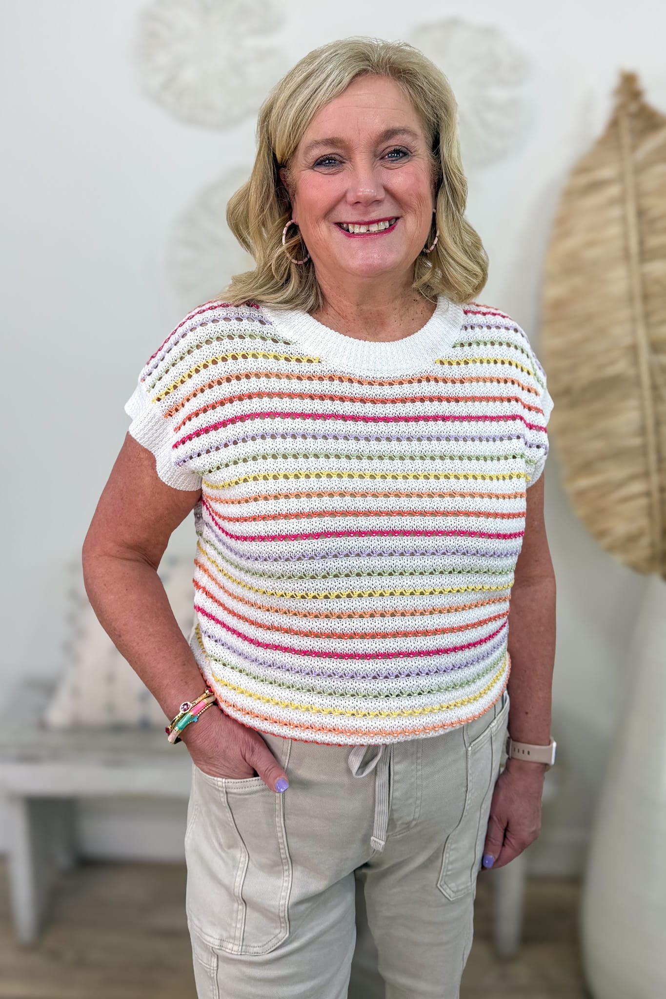 Multi Crochet Stripe Sweater Top