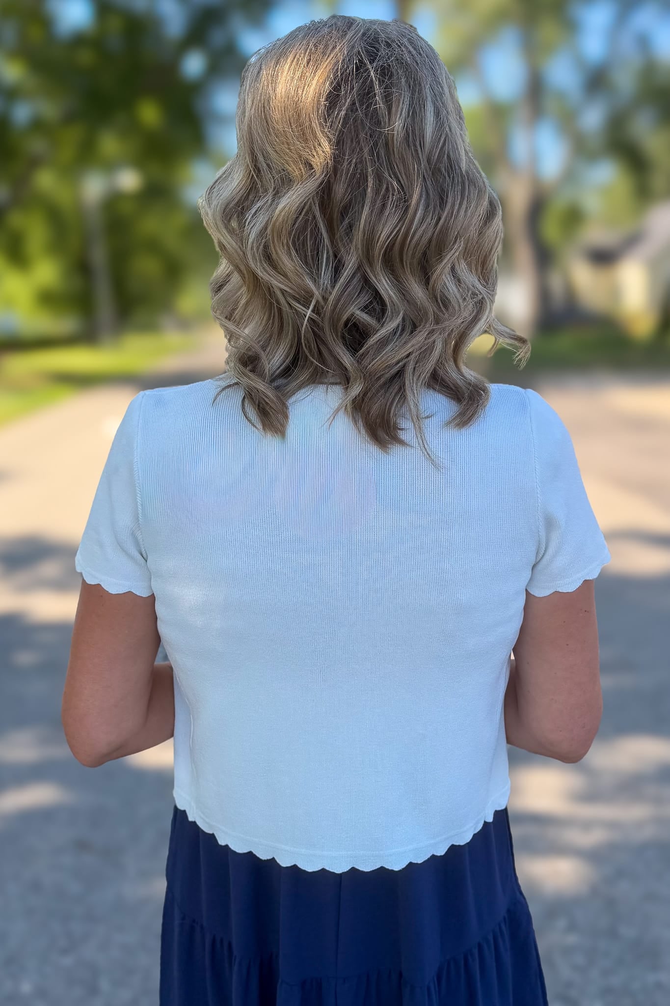 Ivory Scalloped Button Cardigan Back