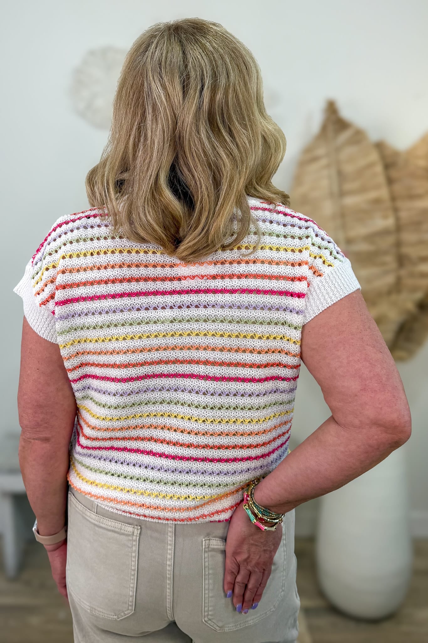 Multi Crochet Stripe Sweater Top Back