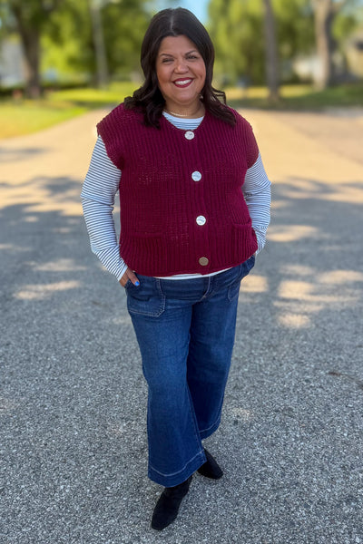 Cabernet 4 Button Sweater Vest Styled