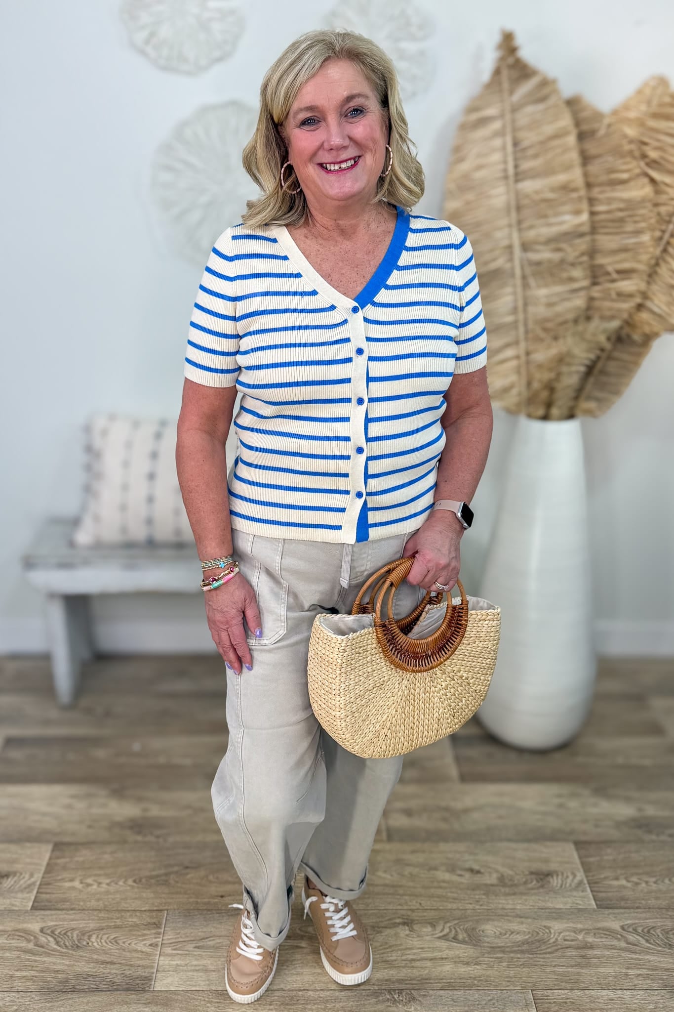 Royal Striped Rib Sweater Cardigan