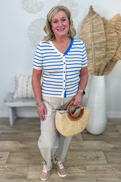 Royal Striped Rib Sweater Cardigan