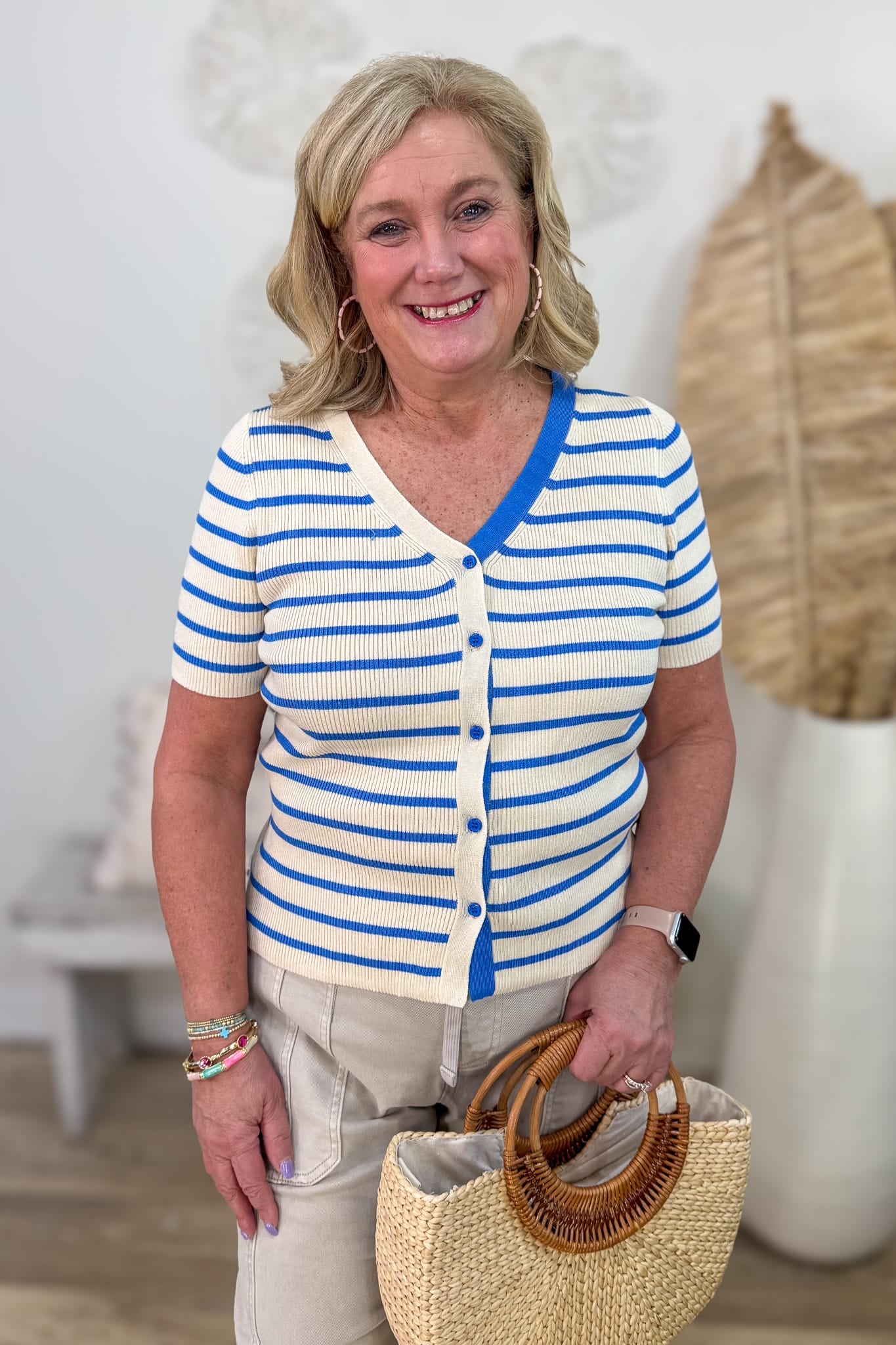 Royal Striped Rib Sweater Cardigan