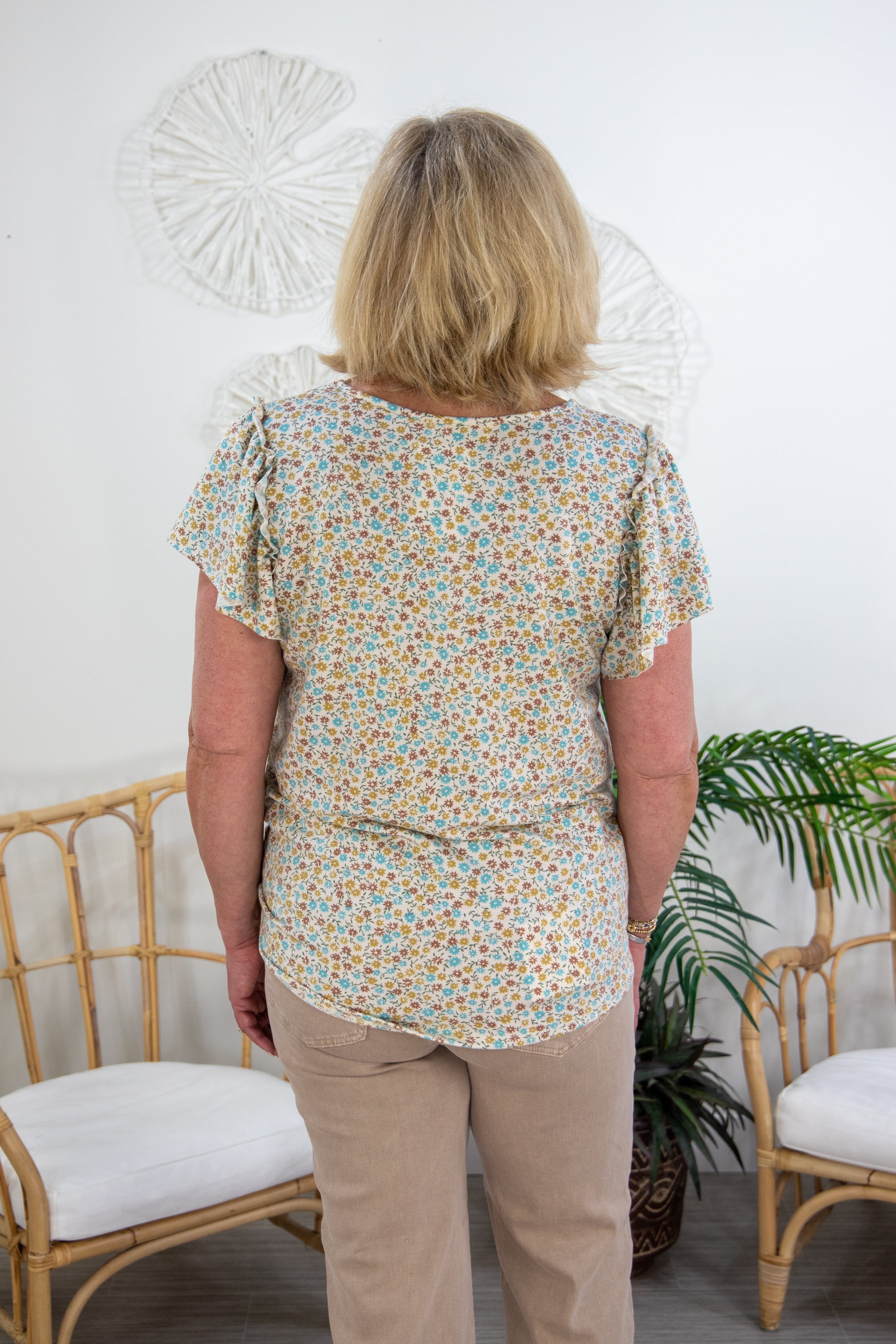 Brown & Blue Floral Top, back