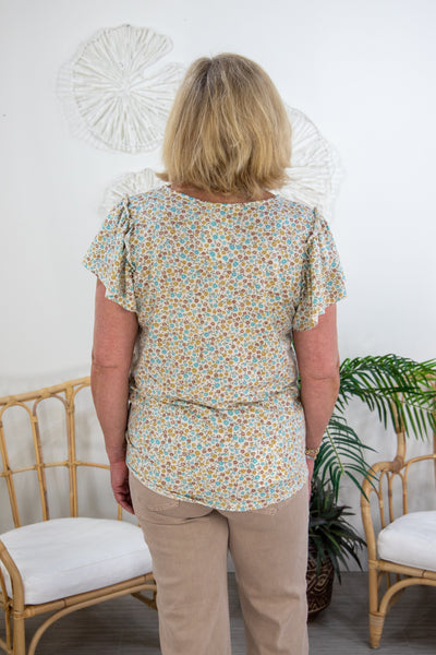 Brown & Blue Floral Top, back