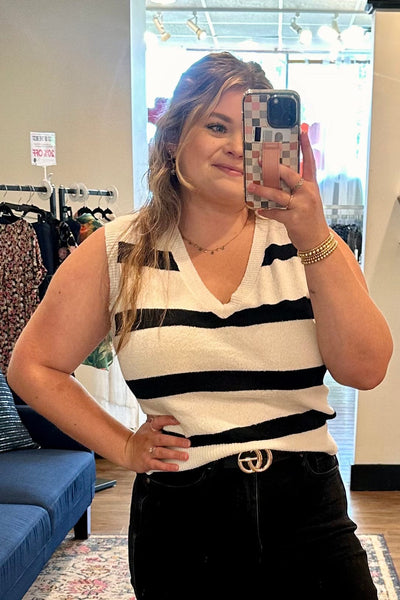 White & Black Stripe Crop Vest