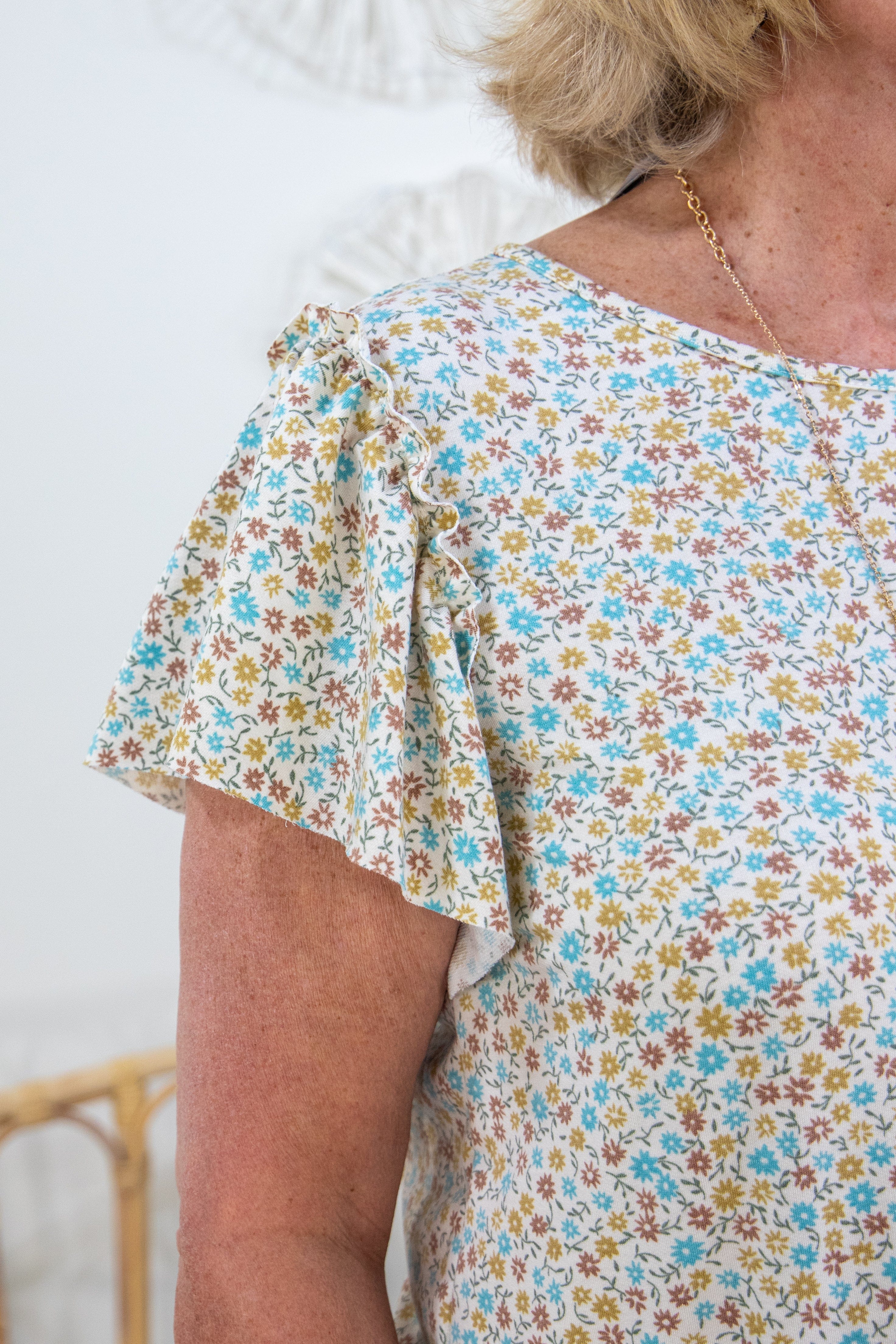 Brown & Blue Floral Top, zoom