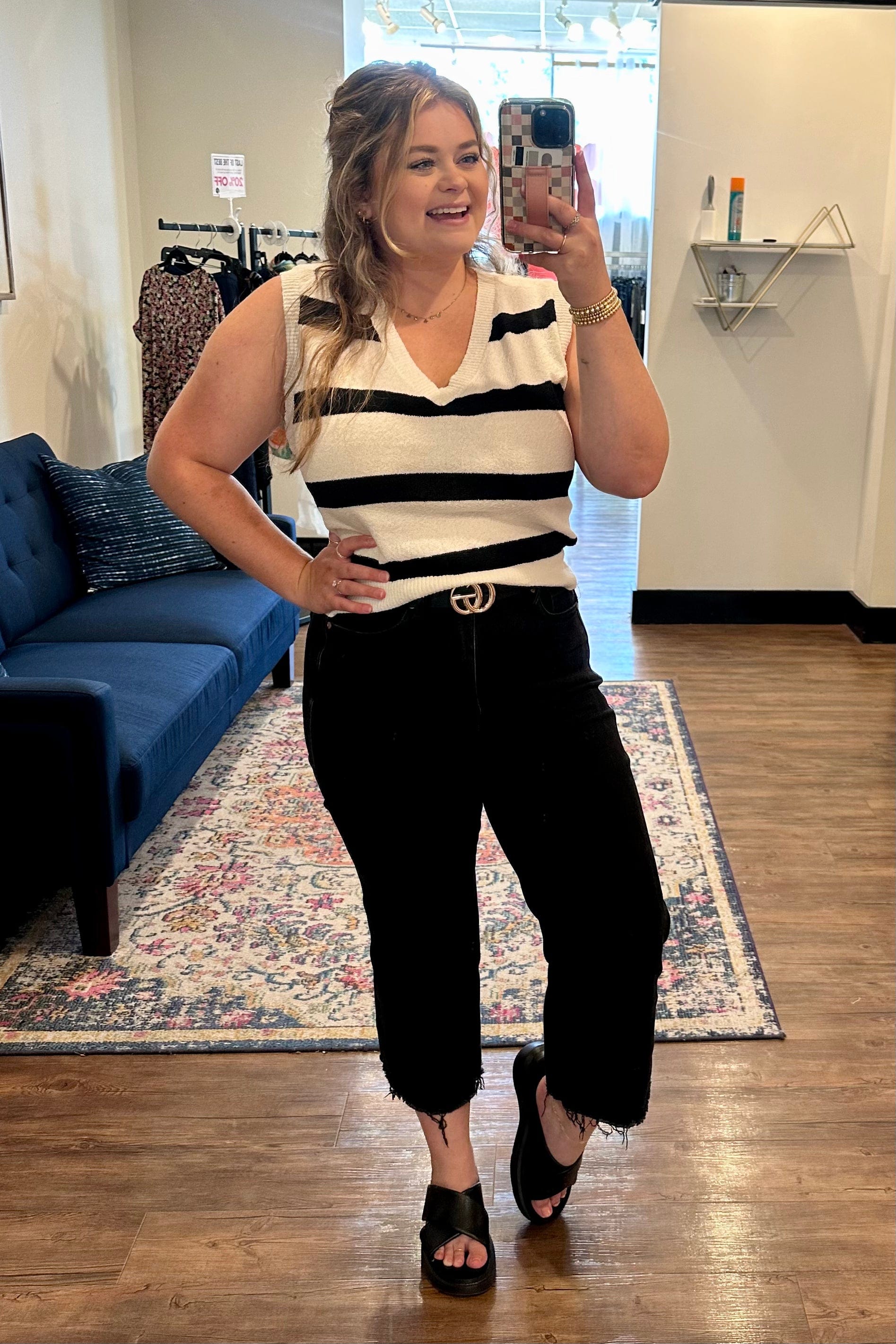 White & Black Stripe Crop Vest