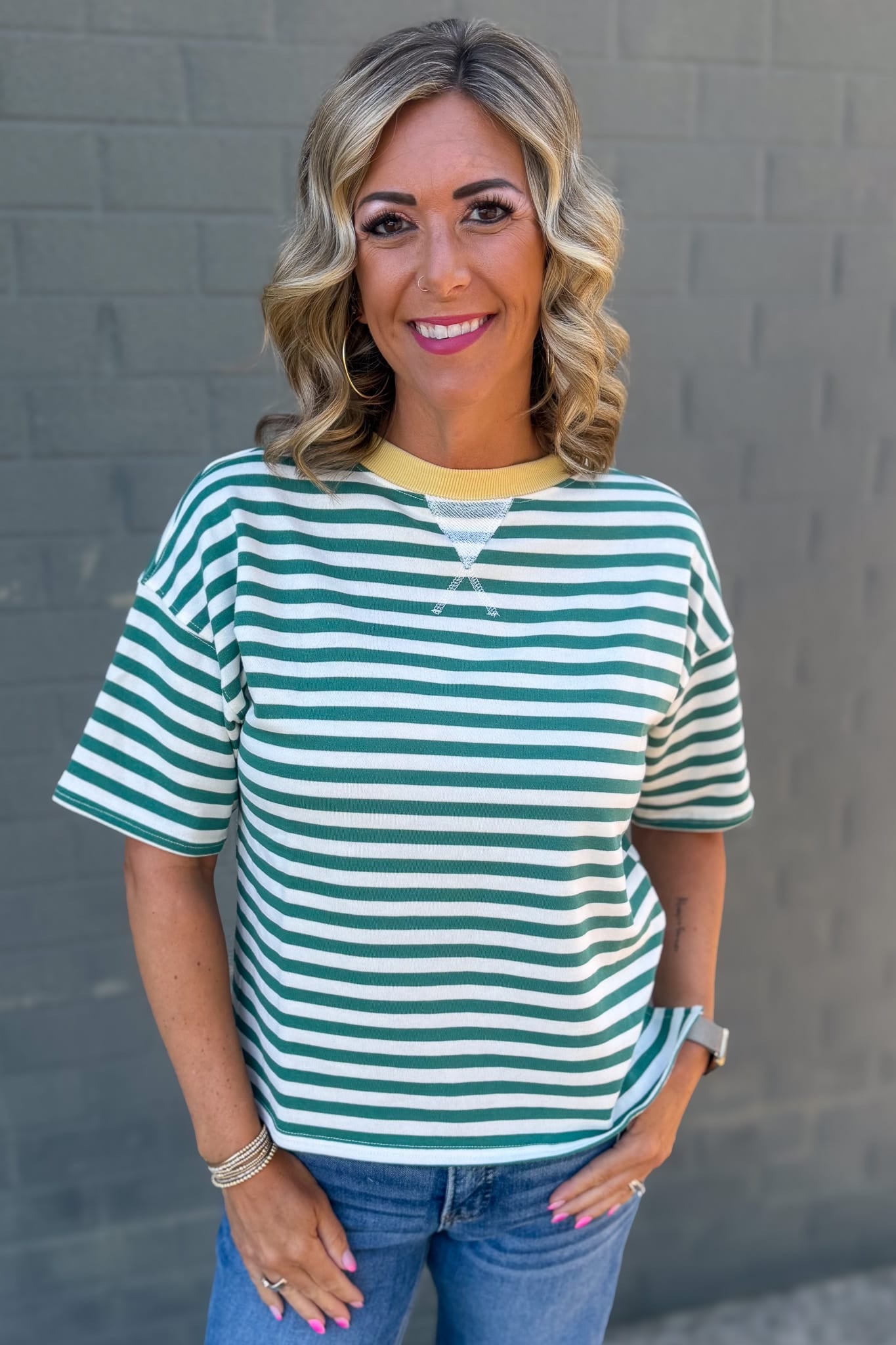 Green Stripe Colorblock Knit Top