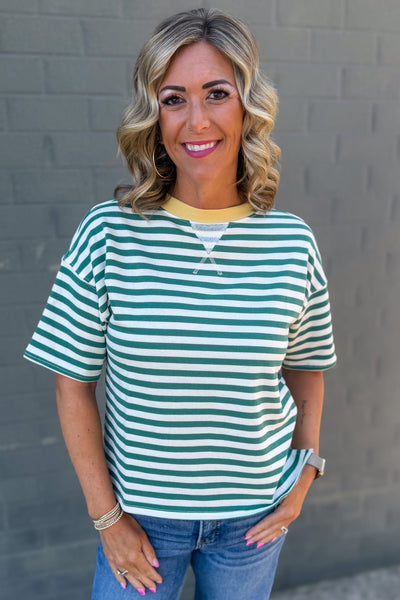 Green Stripe Colorblock Knit Top