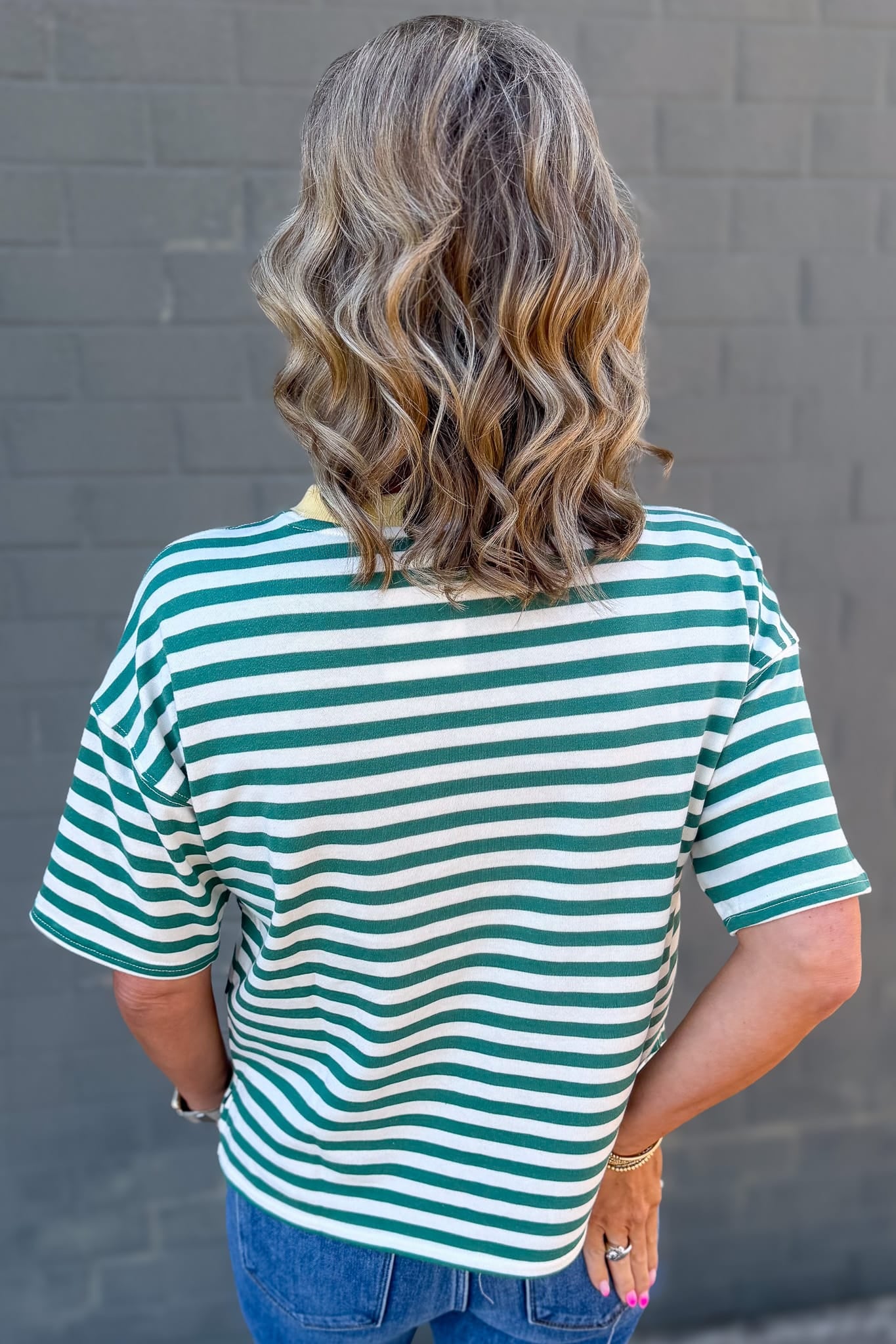 Green Stripe Colorblock Knit Top Back