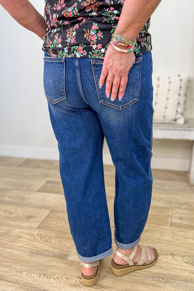 Dark High Rise Crop Barrel Jeans Back
