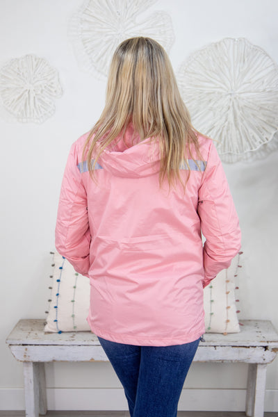 Light Pink Hooded Cape Front Reflective Rain Jacket Back