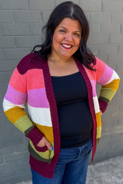 Burgundy & Pink Rainbow Cardigan