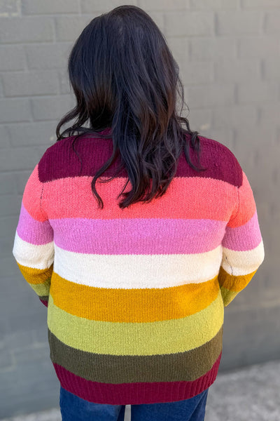 Burgundy & Pink Rainbow Cardigan Back