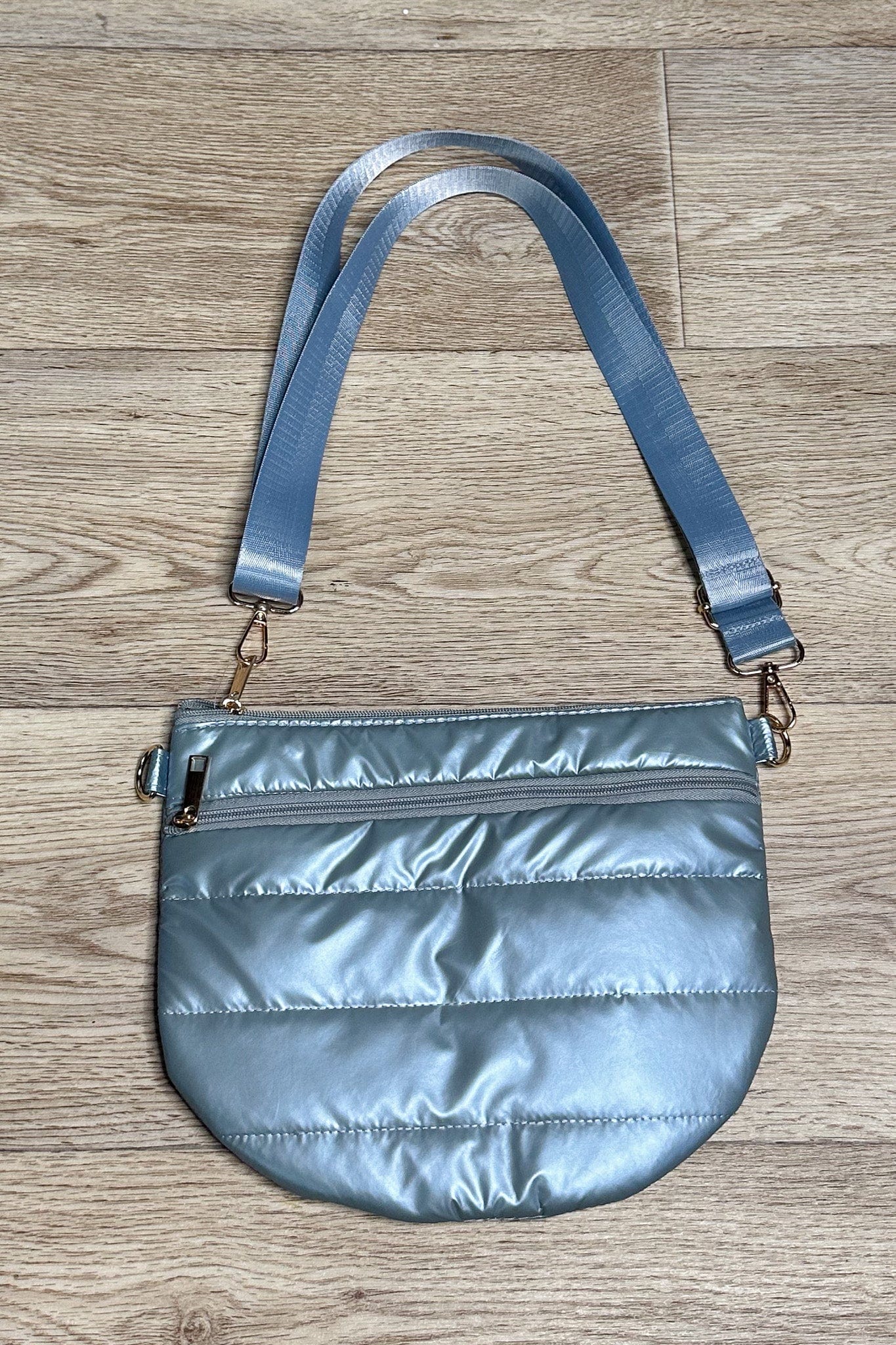 Silver Puffy Half Moon Bag