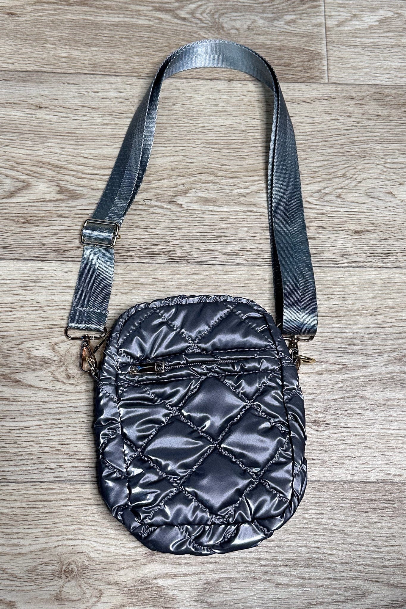 Gray Glossy Puffy Mini Crossbody Bag