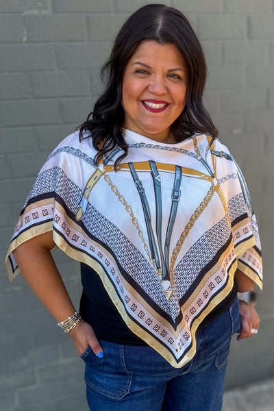 Ivory Belt Print Scarf Poncho
