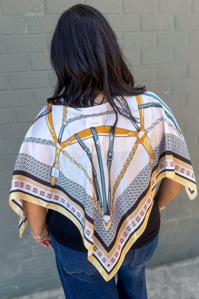Ivory Belt Print Scarf Poncho Back
