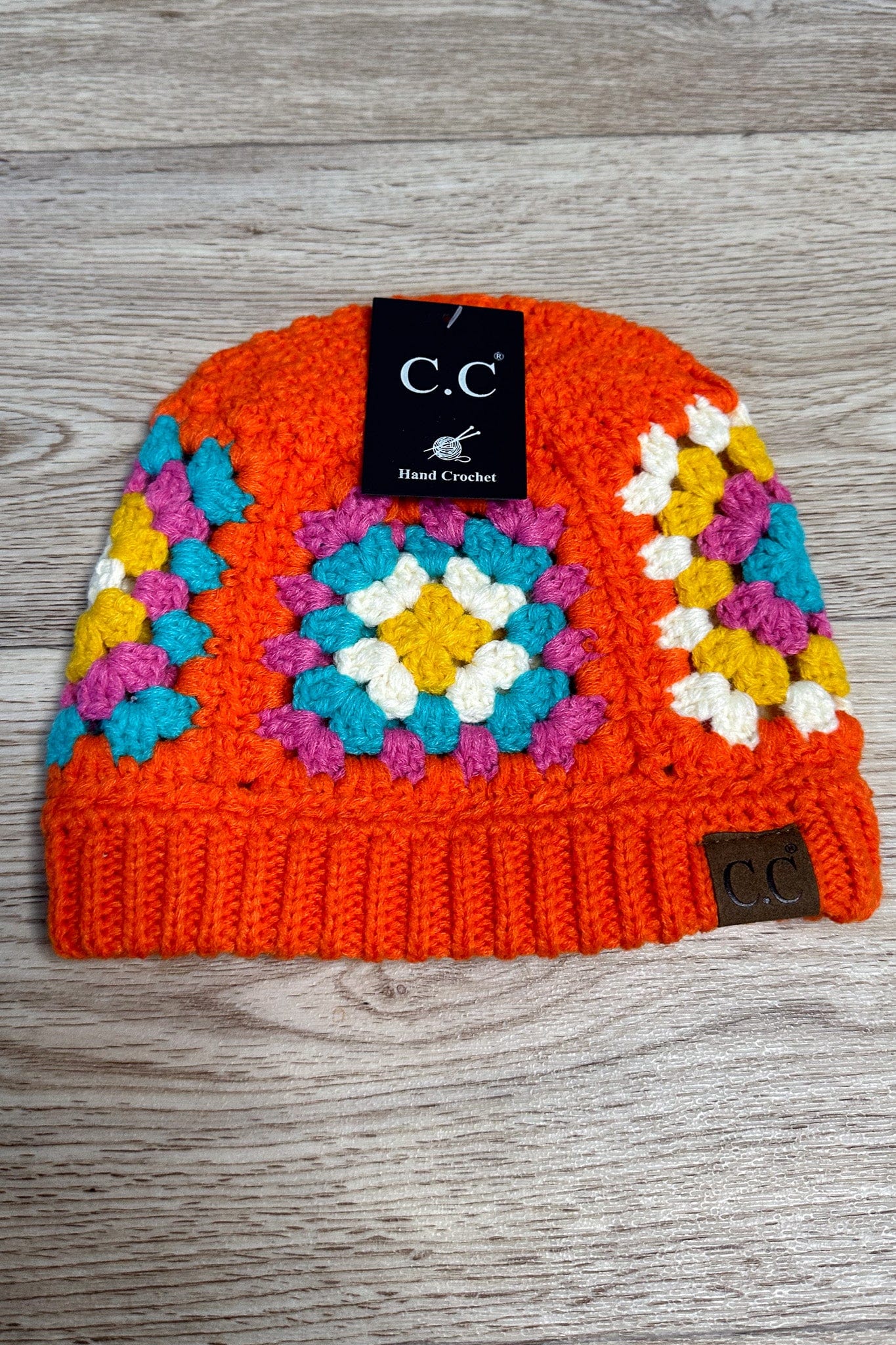 Multi Color Floral Crochet Beanie - Orange