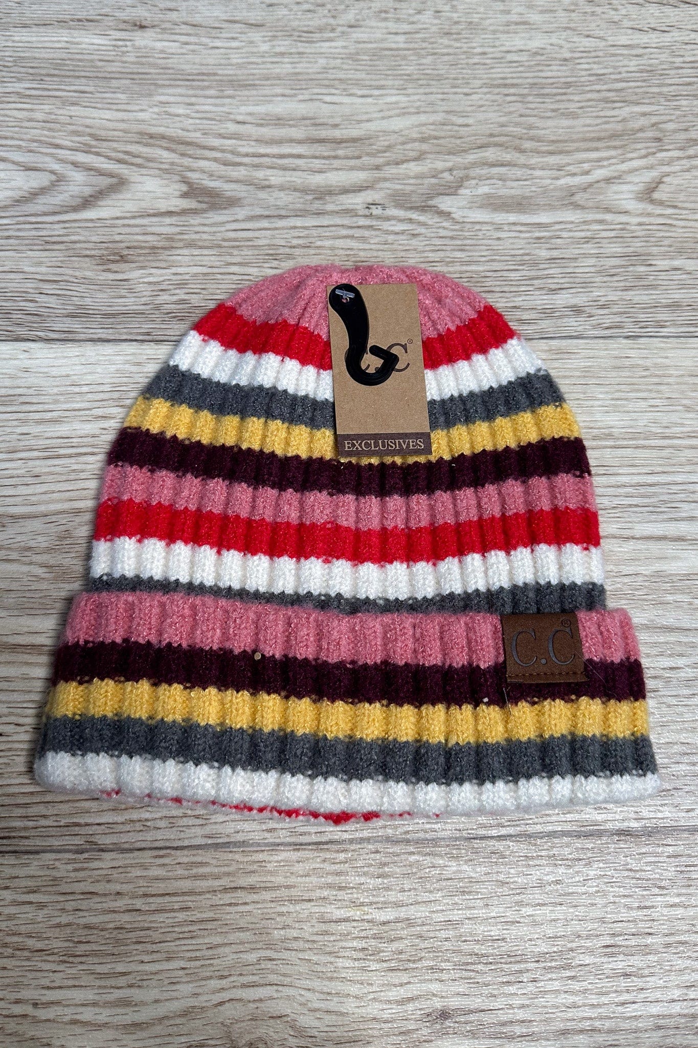 Multi Color Striped Ribbed Beanie - Coral