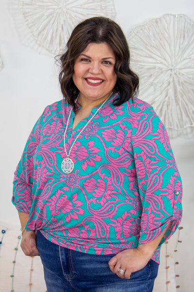 Emerald & Pink Paisley Lizzy Top