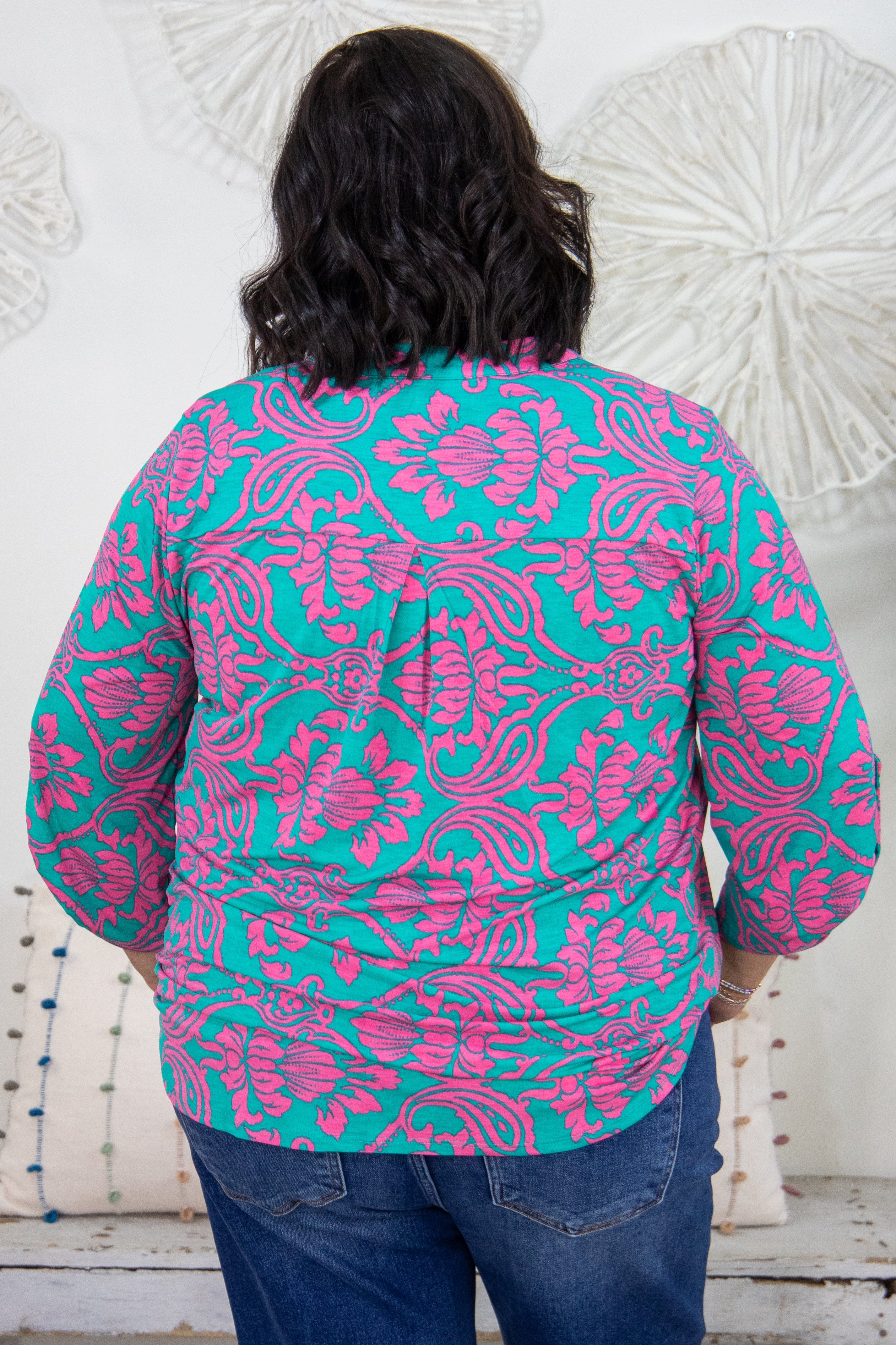Emerald & Pink Paisley Lizzy Top Back