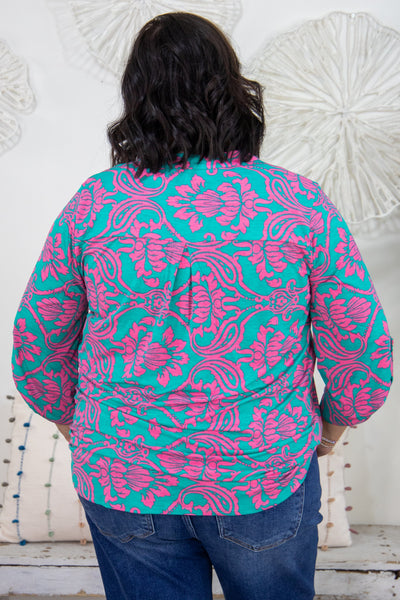 Emerald & Pink Paisley Lizzy Top Back