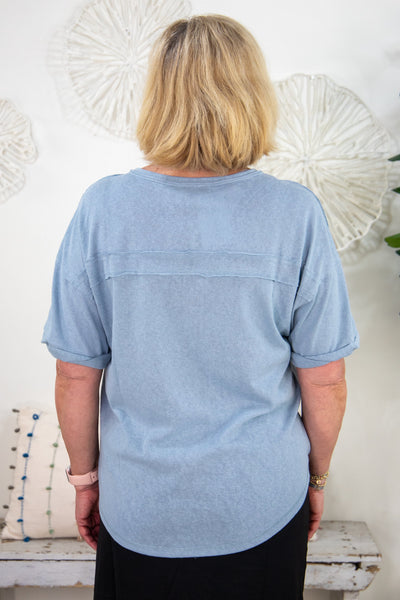 Blue Short Sleeve Henley Top back