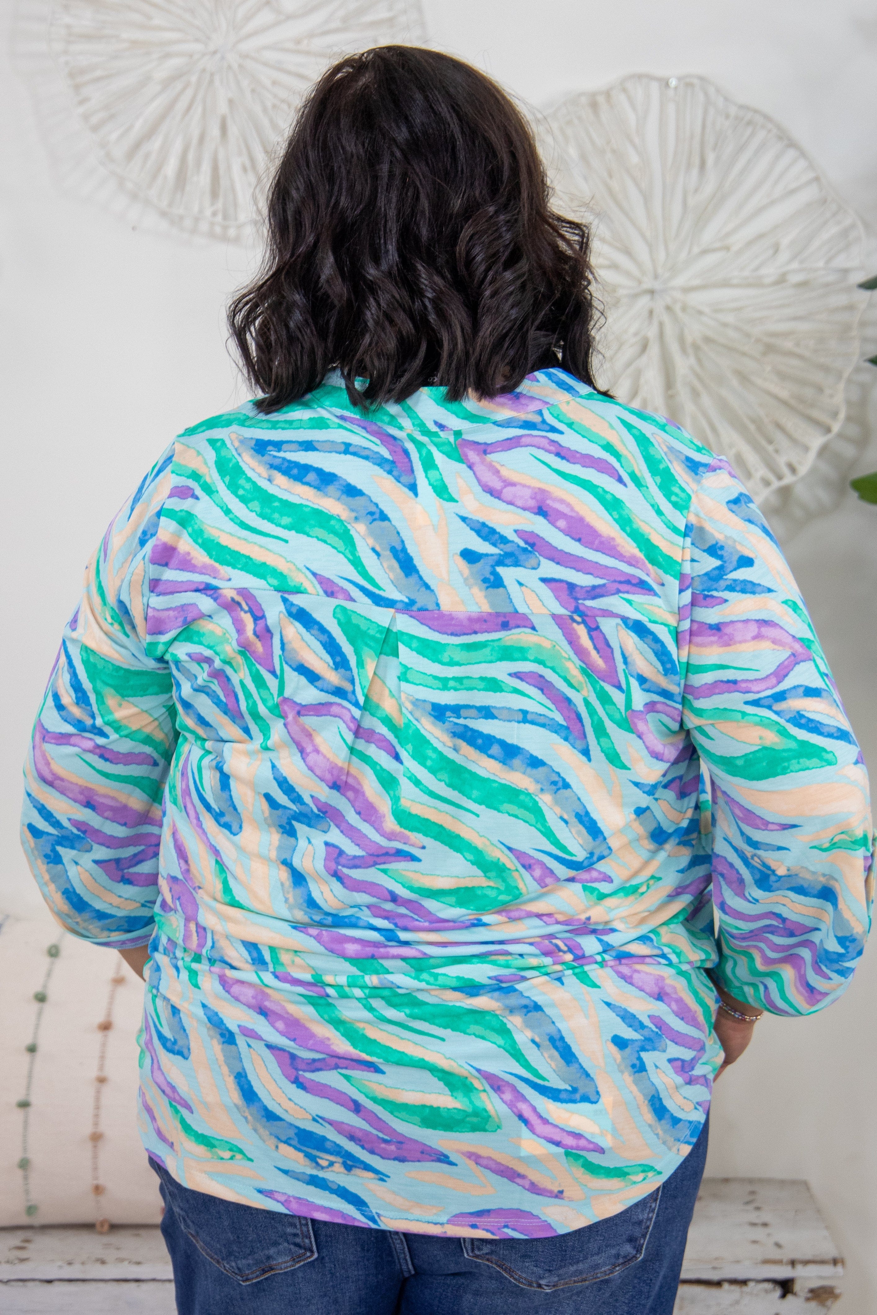 Blue Multi Color Wave Pattern Lizzy Top Back