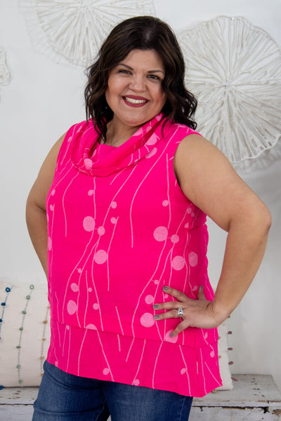 Bright Pink Patterned Cowl Neck Top