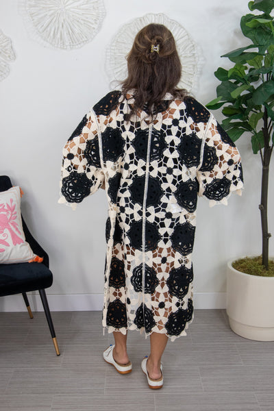 Black Floral Crochet Cardigan Back
