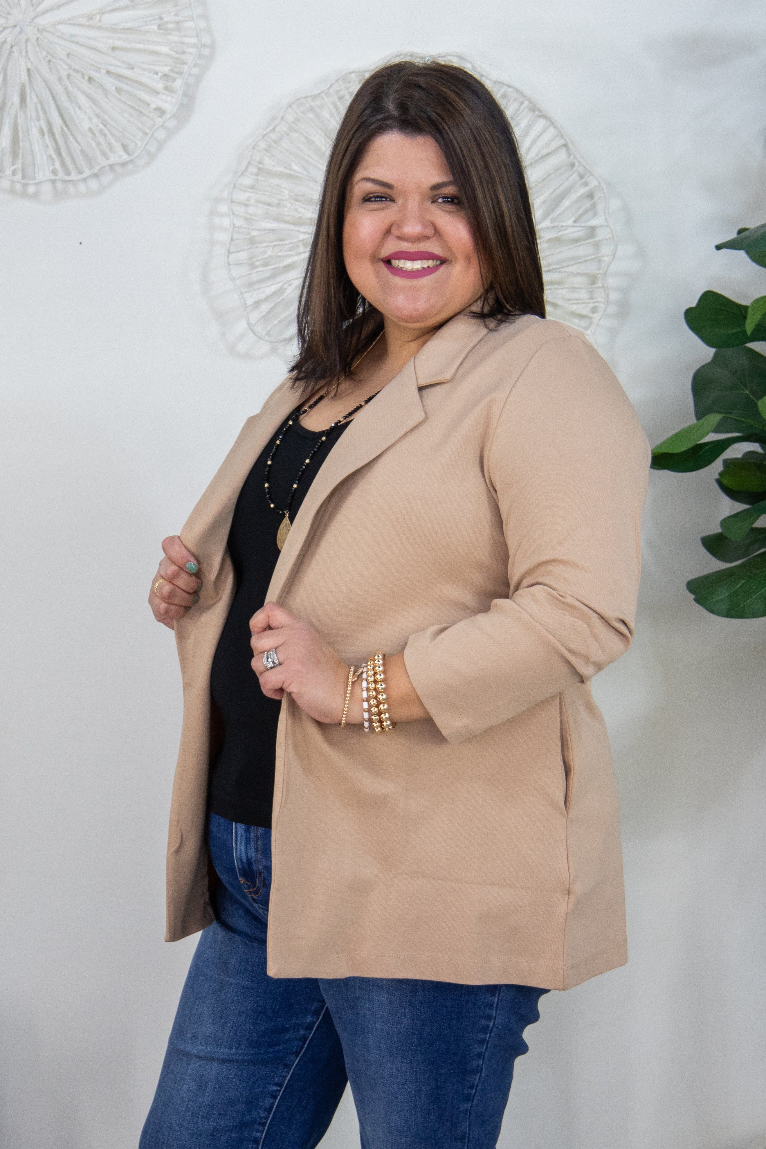  Khaki Cinched Sleeve Blazer Styled