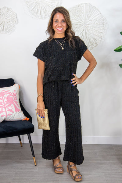 Black Glitter Textured Cropped Pants  Styled