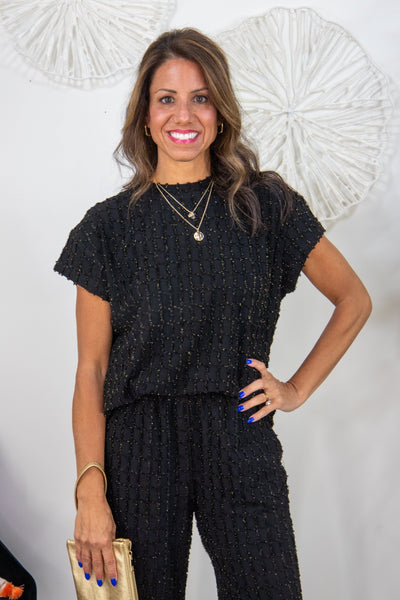 Black Glitter Textured Top