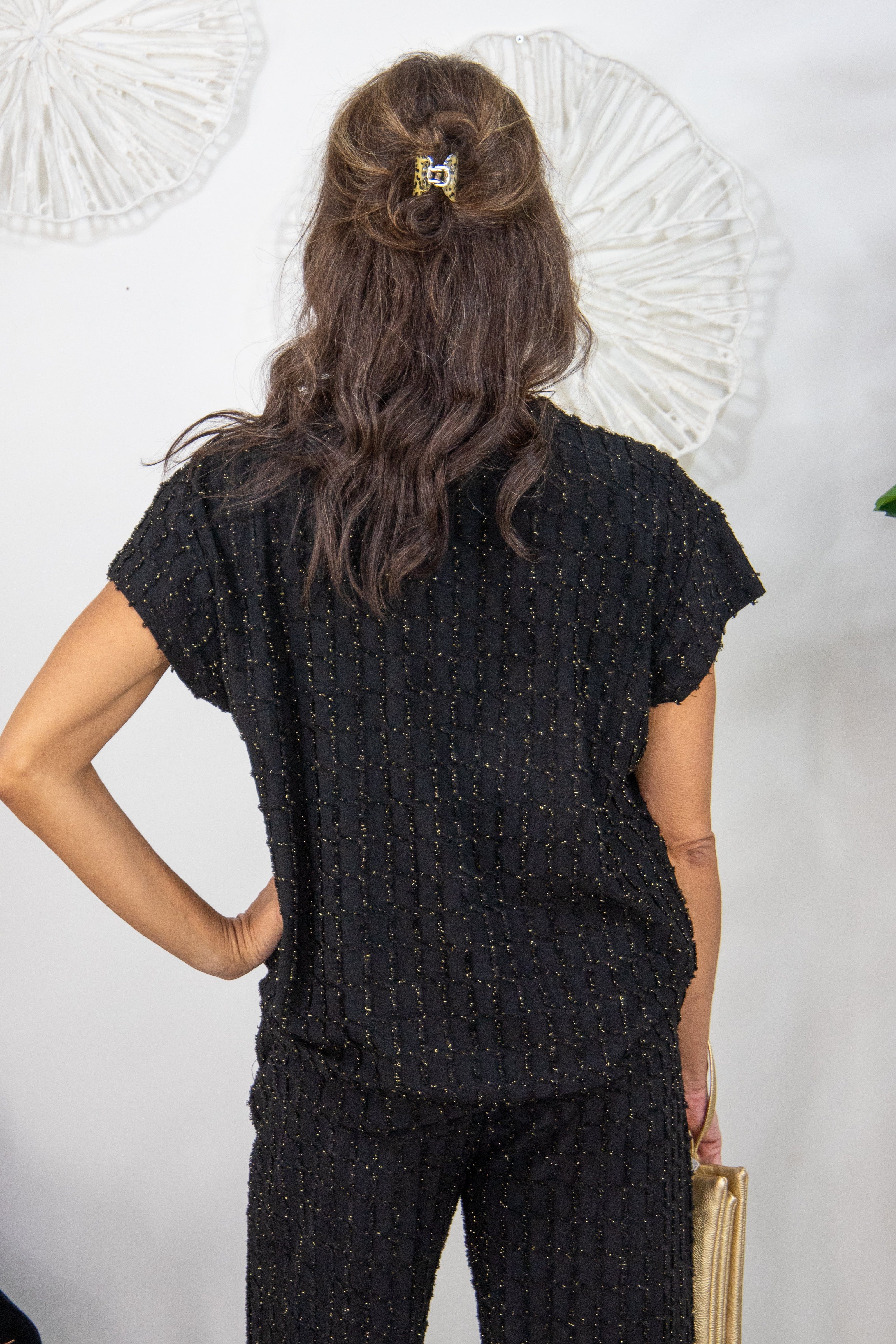 Black Glitter Textured Top Back