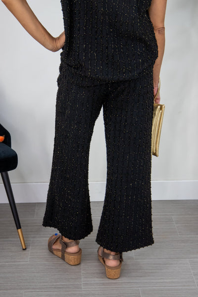 Black Glitter Textured Cropped Pants Back