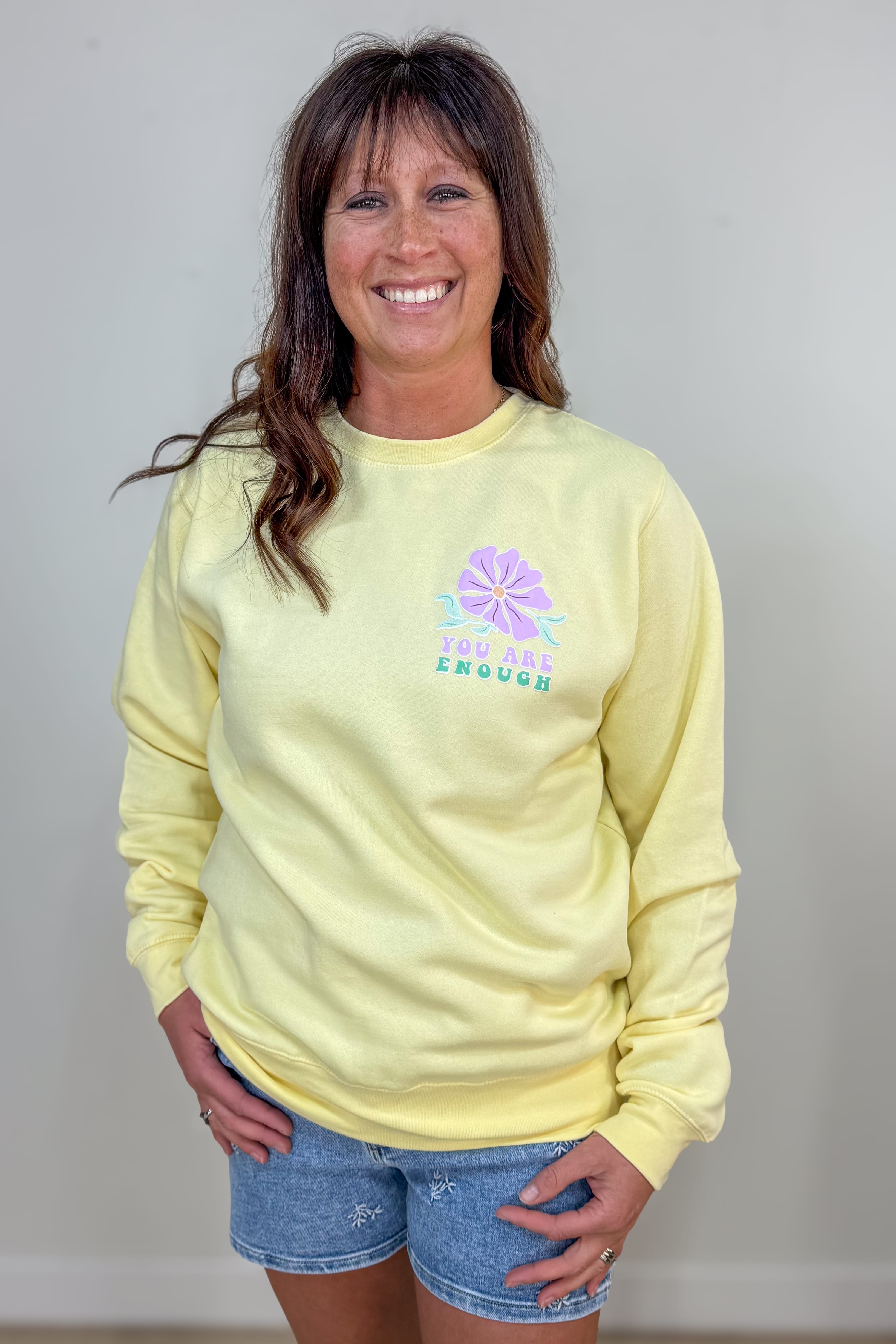Yellow You Are Enough Crew Sweatshirt