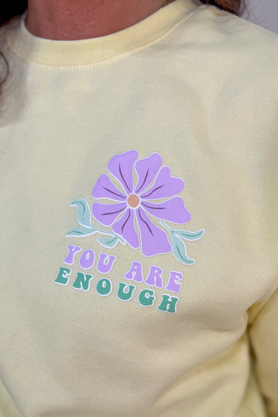 Yellow You Are Enough Crew Sweatshirt Detailed