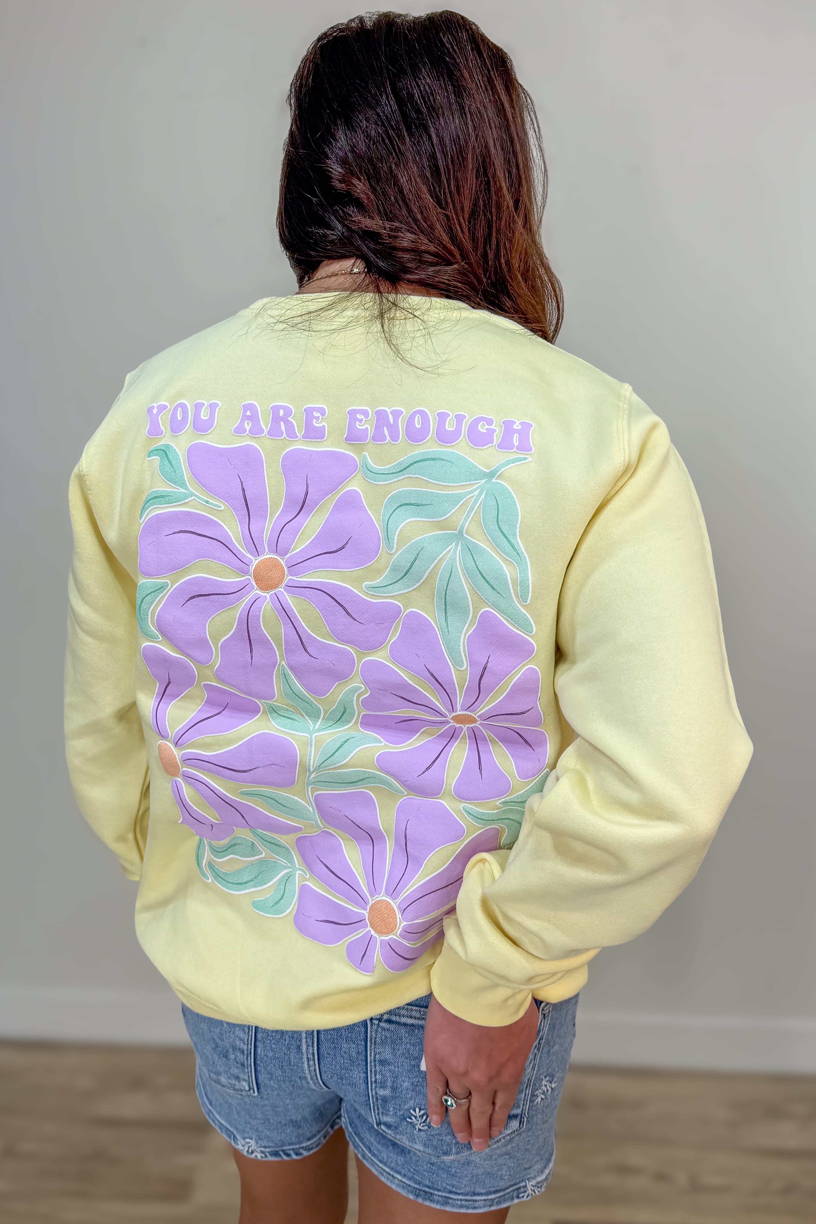 Yellow You Are Enough Crew Sweatshirt