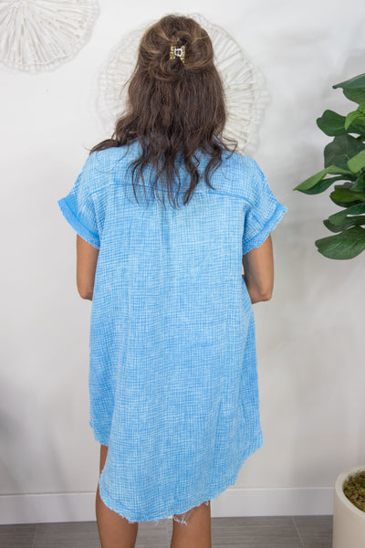 Sky Gauze Button Down Shirt DressBack