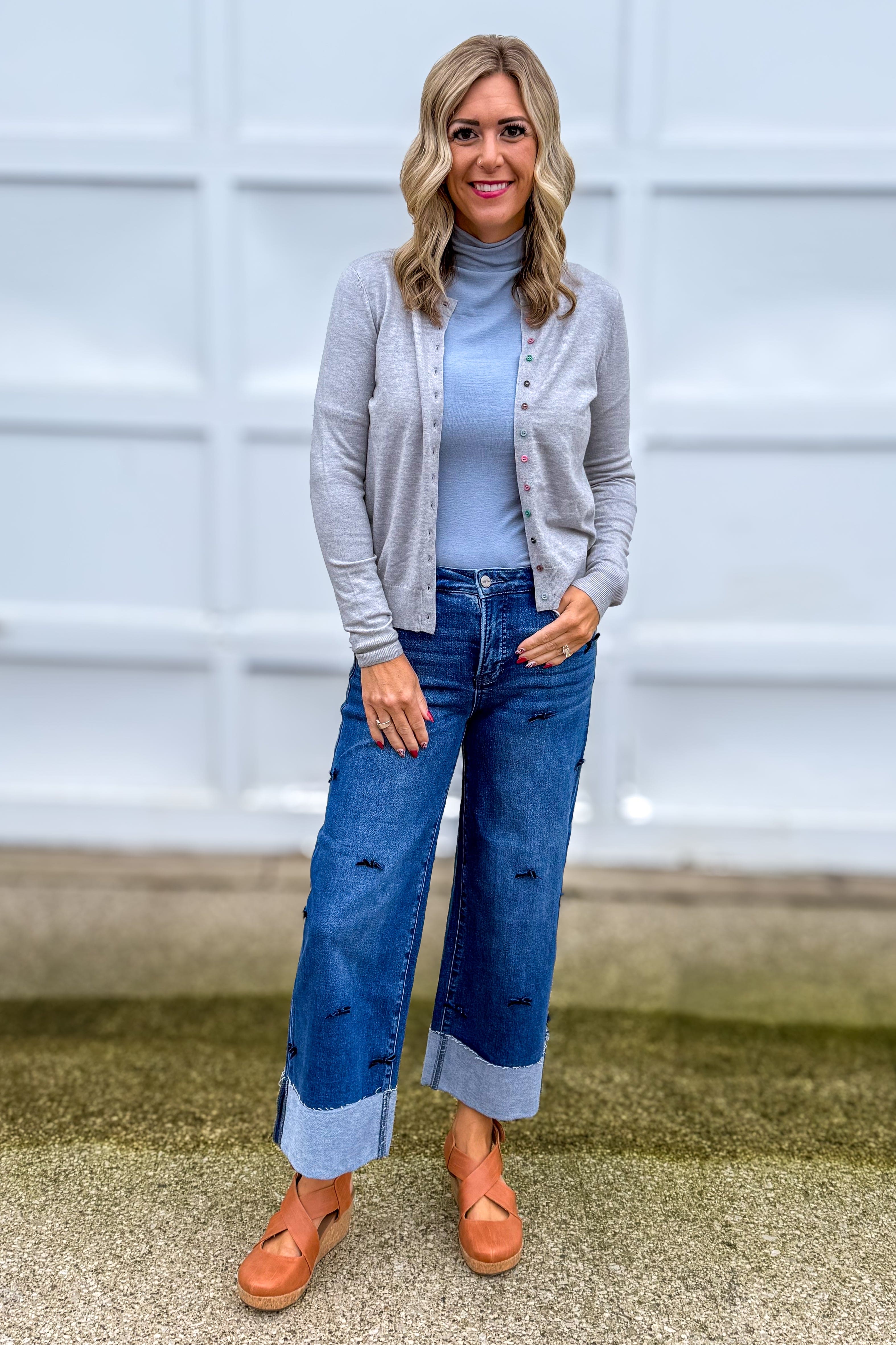 Heathered Grey Multi Color Button Cardigan Styled