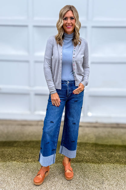 Heathered Grey Multi Color Button Cardigan Styled