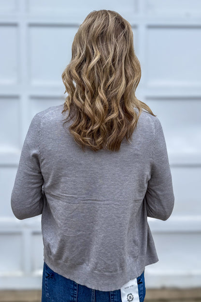 Heathered Grey Multi Color Button Cardigan Back