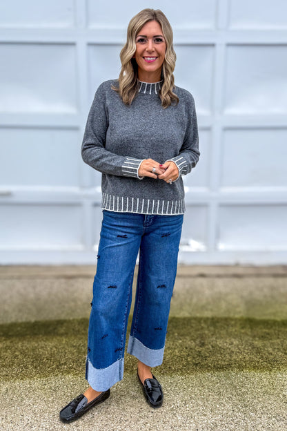 Charcoal Blanket Stitch Pullover Sweater Styled
