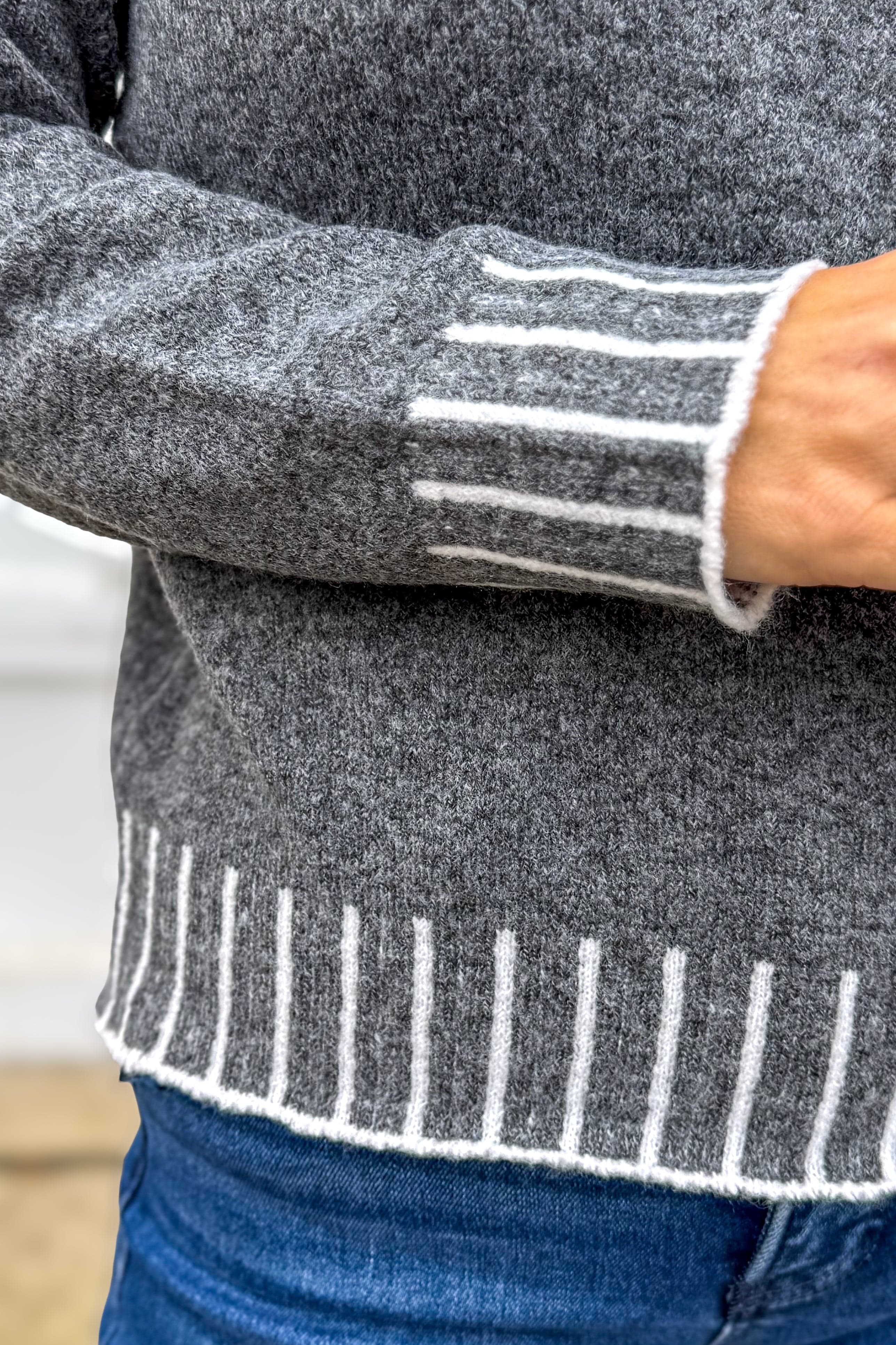 Charcoal Blanket Stitch Pullover Sweater Detailed