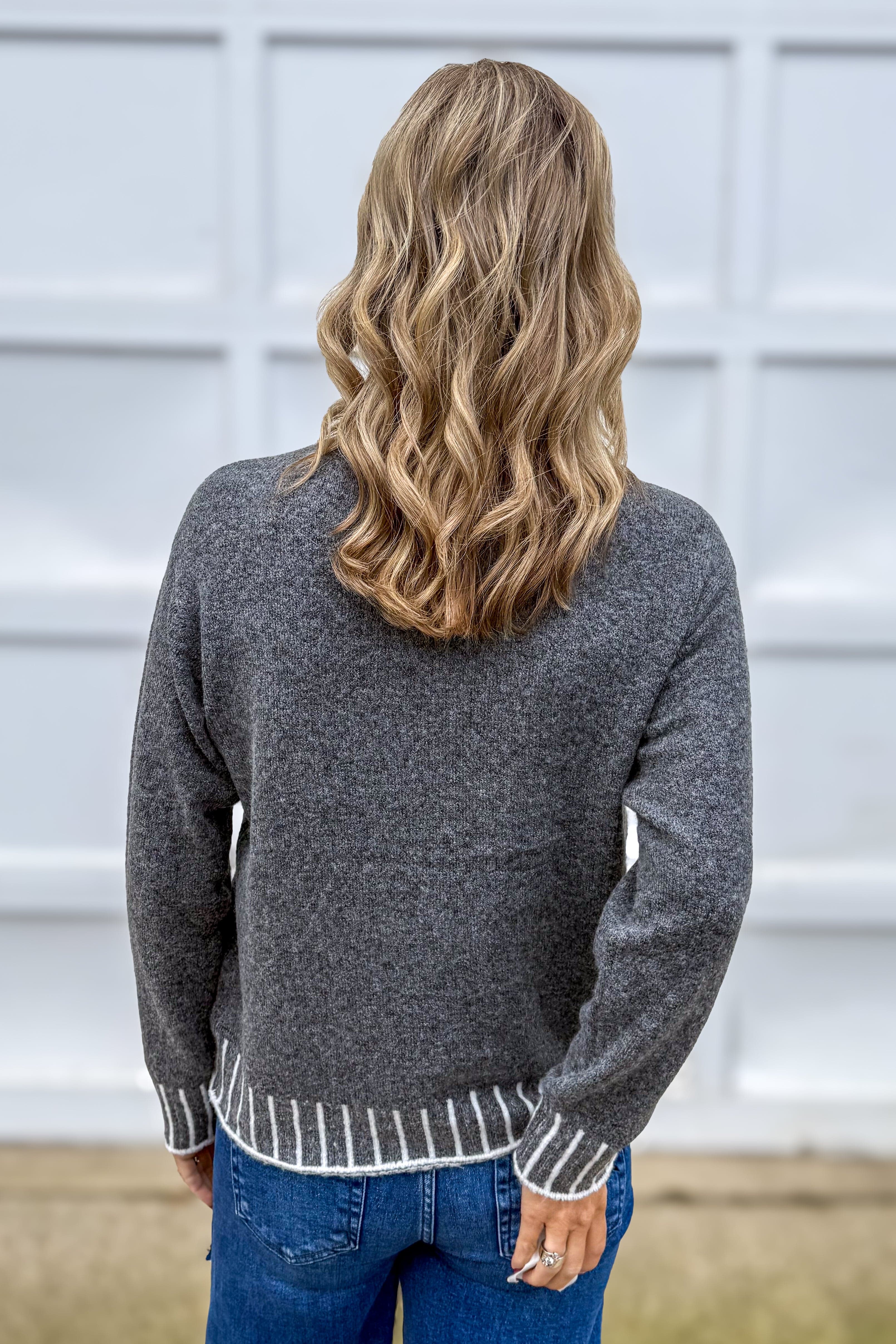 Charcoal Blanket Stitch Pullover Sweater Back